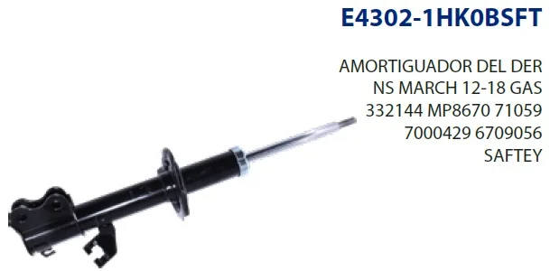 AMORTIGUADOR DEL DER NS MARCH 12-18 GAS 332144 MP8670 71059 7000429 6709056 SAFETY NIKKO AUTOPARTS